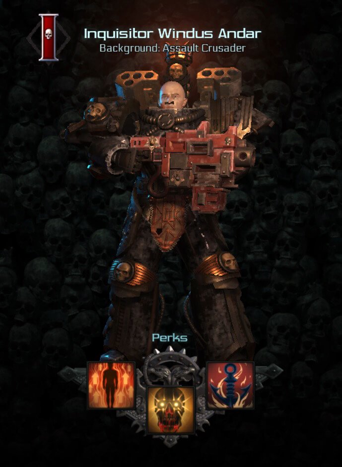 The assault crusader is ever ready to do battle, wielding a trusty heavy bolter and the emperor's grace.